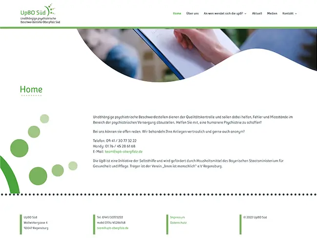 Starseite der Homepage für die unabhängige Beschwerdestelle Oberpfalz Süd. Webdesign von pixelsymbiose.
